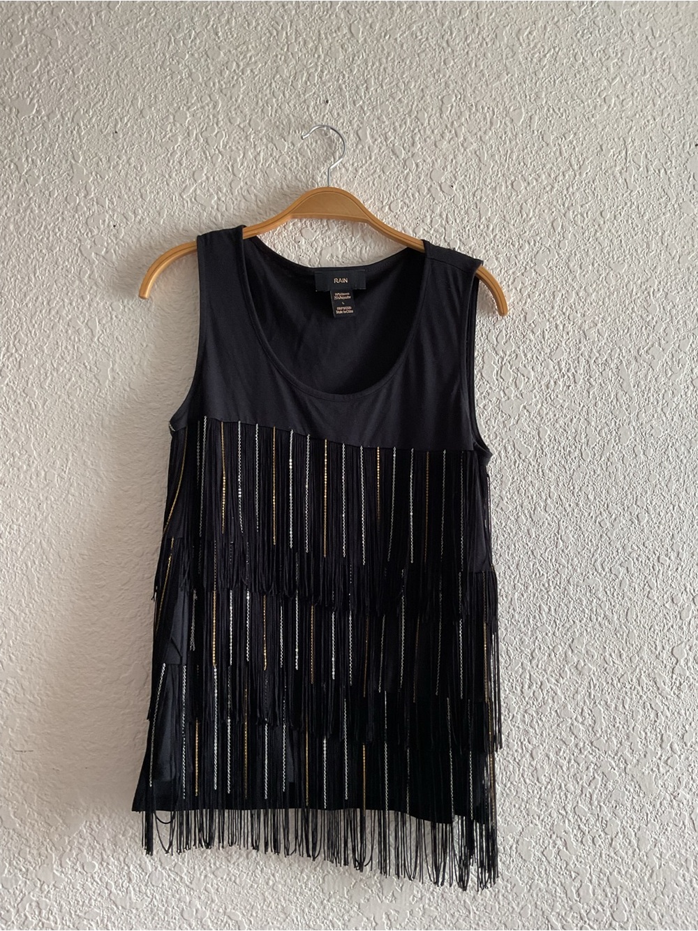 Rain Black Fringe Scoop Neck Tank Top - Black